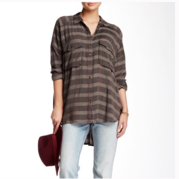 Free People Fawn over you plaid button down peasant shirt M - Picture 3 of 12